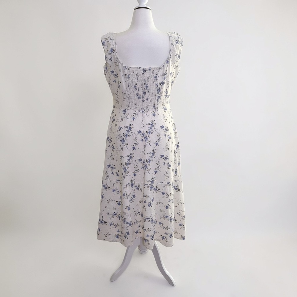 Reformation Floral Midi Dress Blue White Square Neck Wide Strap Medium - Picture 4 of 11